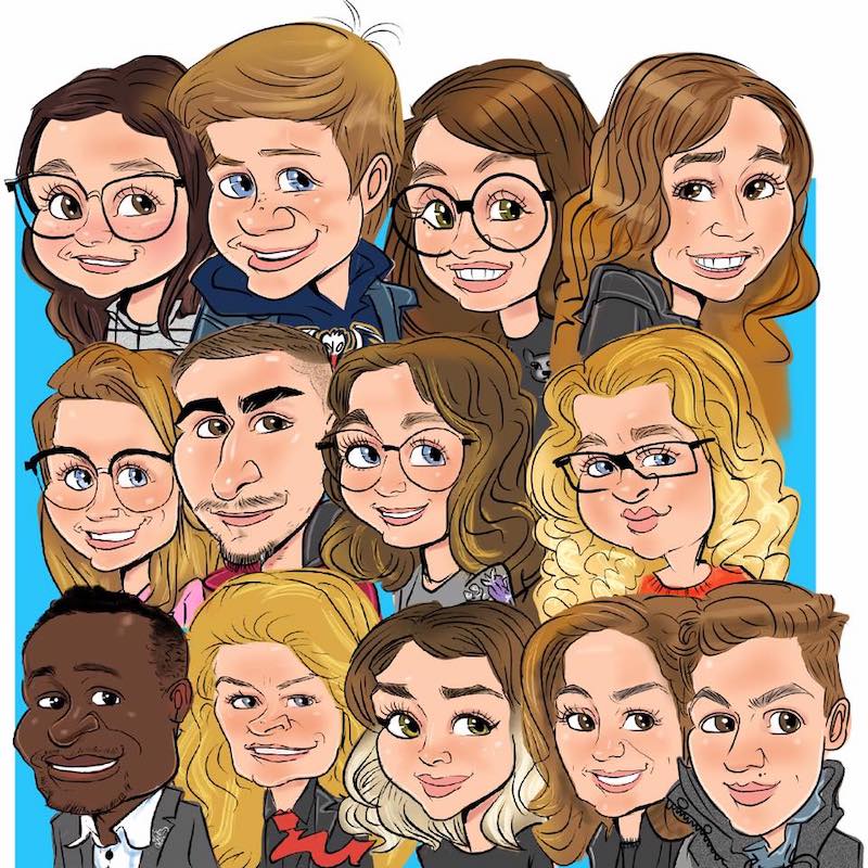 Gruppenkarikatur auf dem iPad gezeichnet