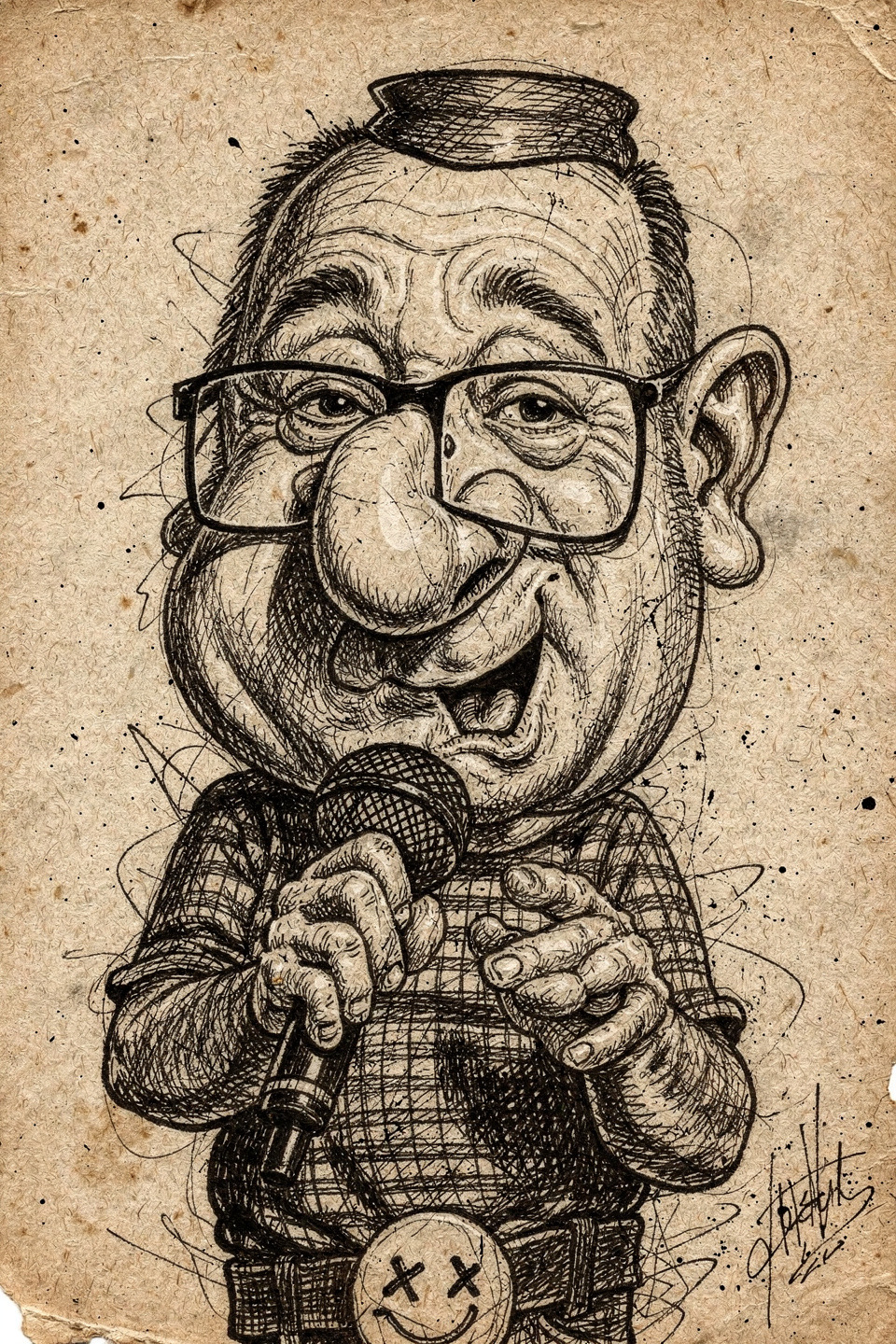 Karikatur als expressive Tuschezeichnung auf Papier