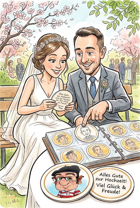 Bierdeckel-Karikaturen für Hochzeit