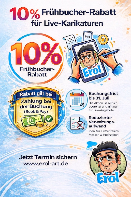 10% Frühbucher-Rabattaktion auf die Netto-Gage bei Book & Pay