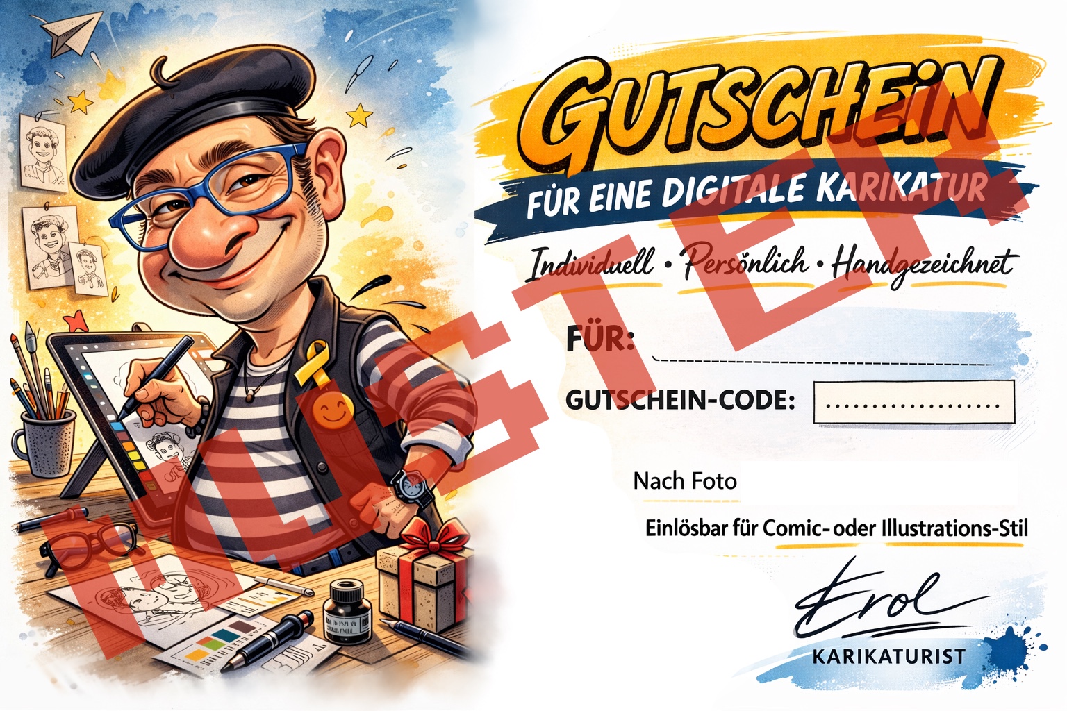 Gutschein für eine Karikatur von ErolArt Muster