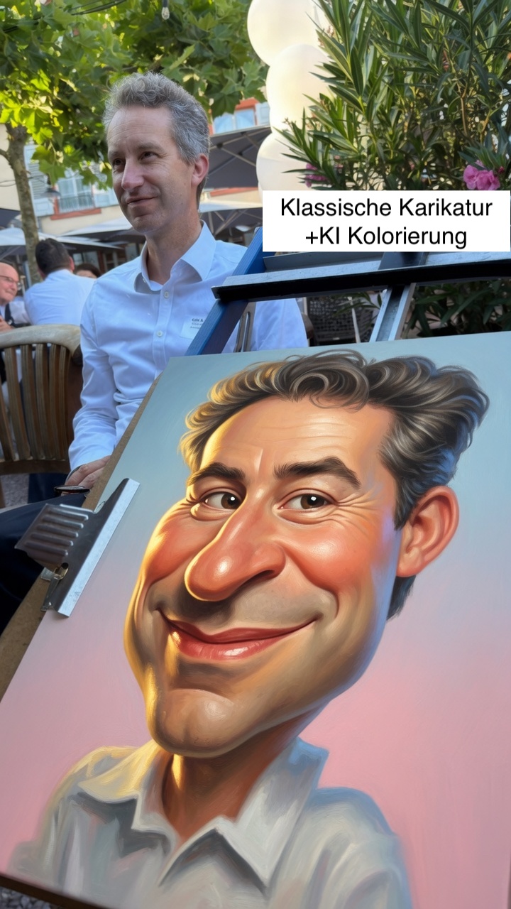 Klassische Karikatur mithilfe der KI koloriert, zur Nutzung als Profilbild usw.