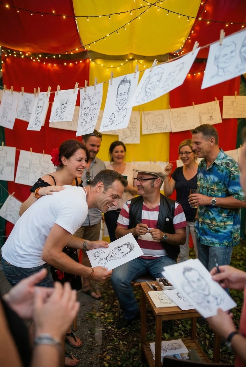 Hochzeitskarikaturen mit Wäscheleinen-Galerie