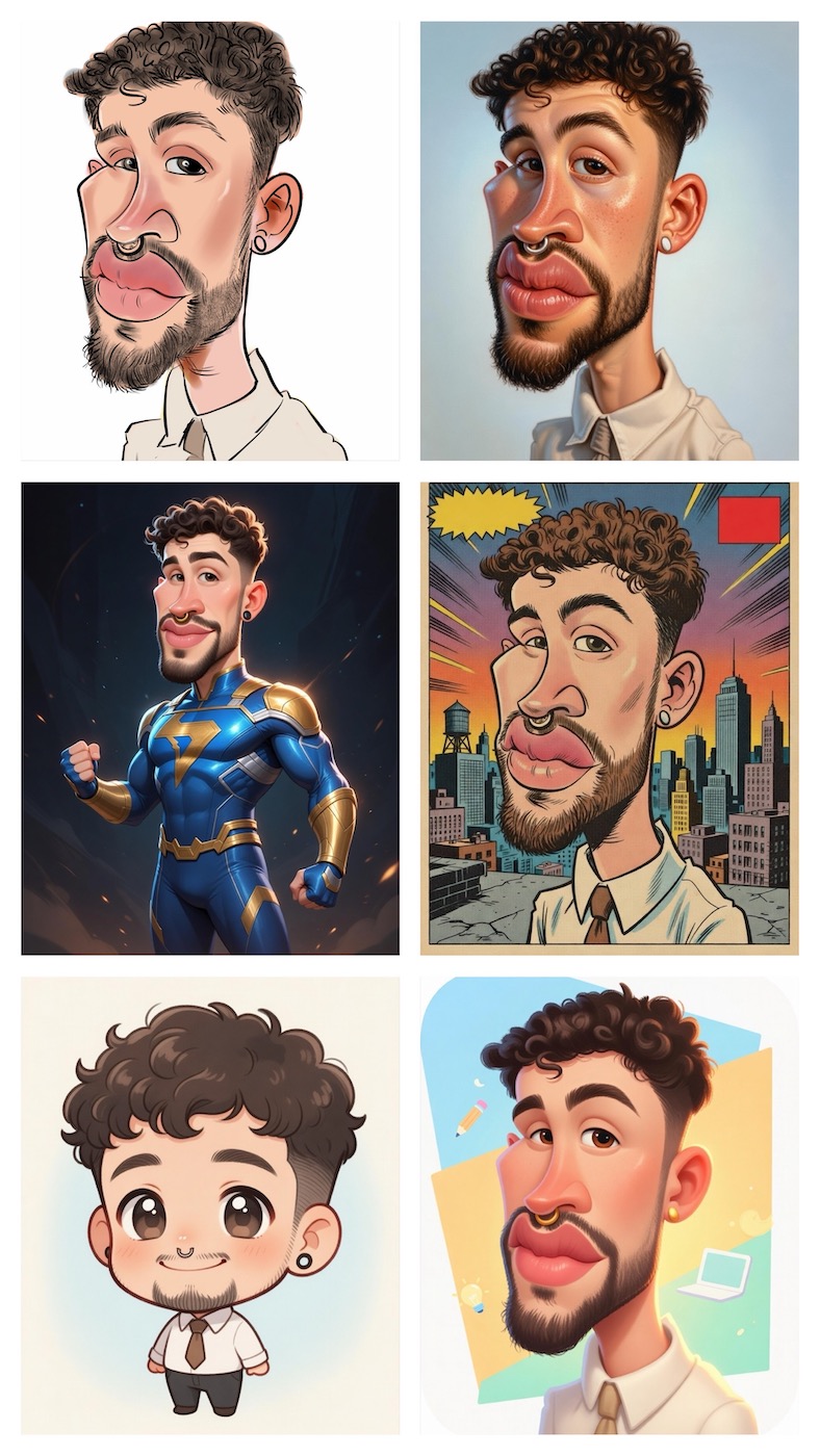 Von ipad-Karikatur Bad Bunnys zu verschiedenen KI-Styles