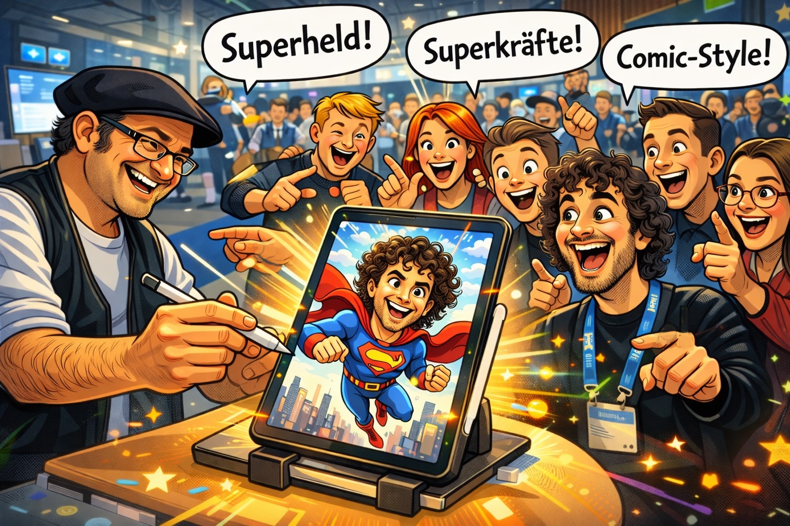 Crowd-Prompting ist ein neues Messerlebnis, bei dem Karikaturist Erol zusammen mit dem Publikum Werke erschafft