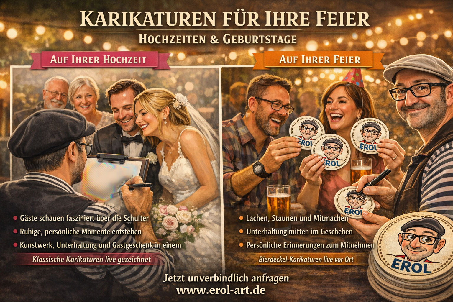 Karikaturen zur Hochzeit oder zum Geburtstag